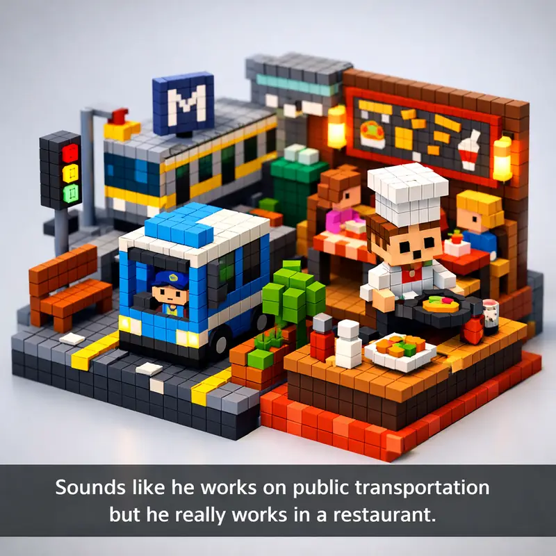 Sounds like he works on public transportation but he really works in a restauran...