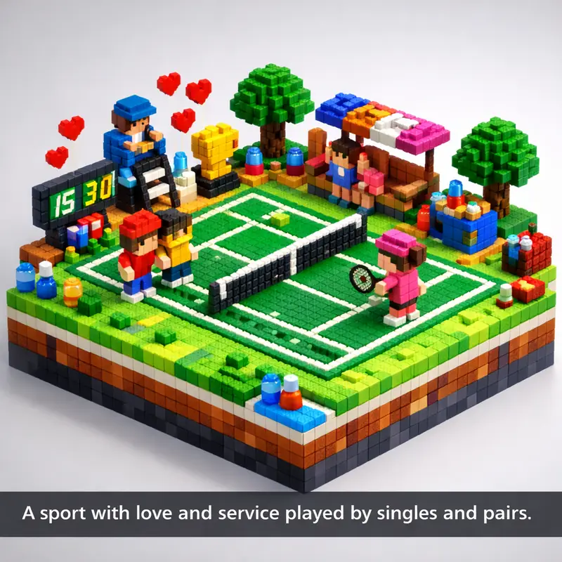 Illustration for riddle: A sport with love and service played by singles and pairs.