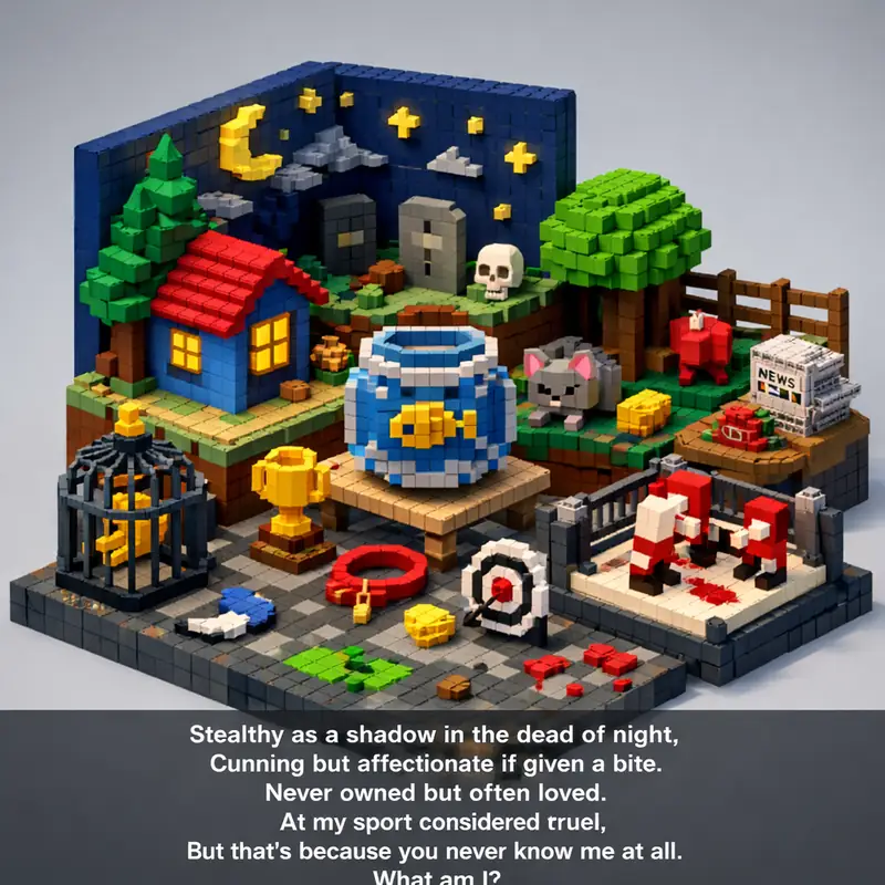 Illustration for riddle: Stealthy as a shadow in the dead of night,
Cunning but affectionate if given a bite.
Never owned but