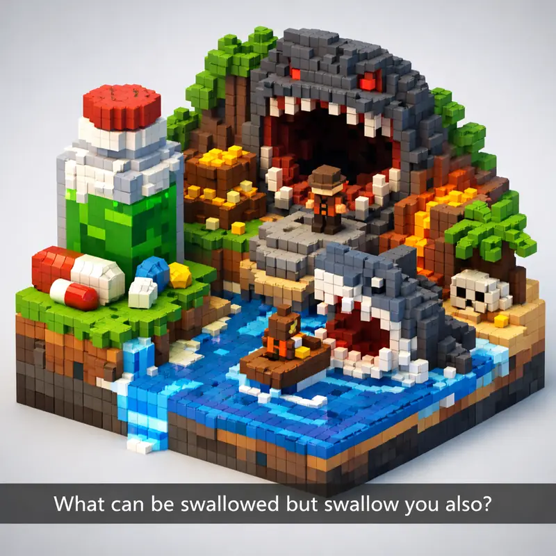 Illustration for riddle: What can be swallowed but swallow you also?