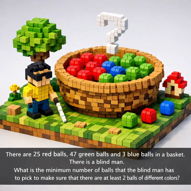 There are 25 red balls, 47 green balls and 3 blue balls in a basket. There is a...