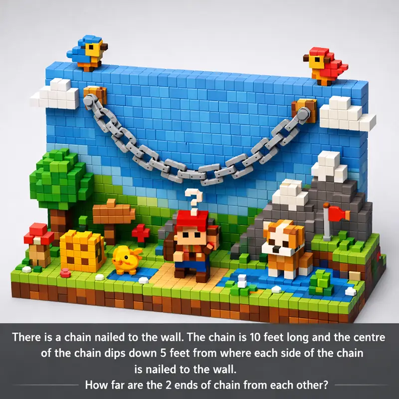 There is a chain nailed to the wall. The chain is 10 feet long and the centre of...