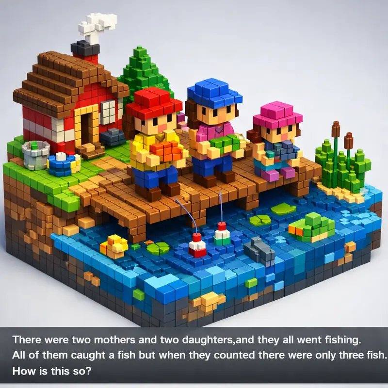 Illustration for riddle: There were two mothers and two daughters,and they all went fishing. All of them caught a fish but wh