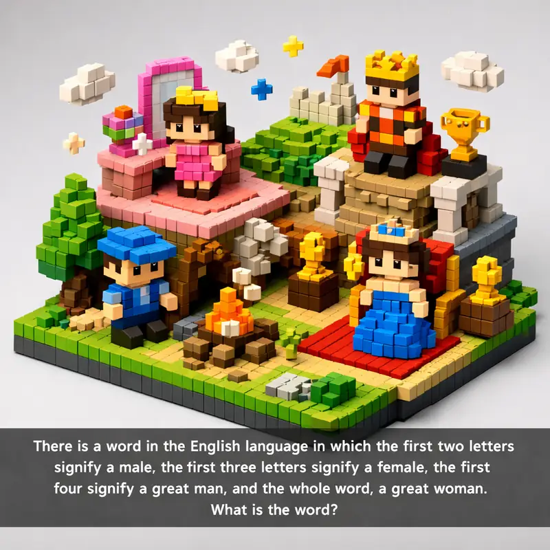 Illustration for riddle: There is a word in the English language in which the first two letters signify a male, the first thr