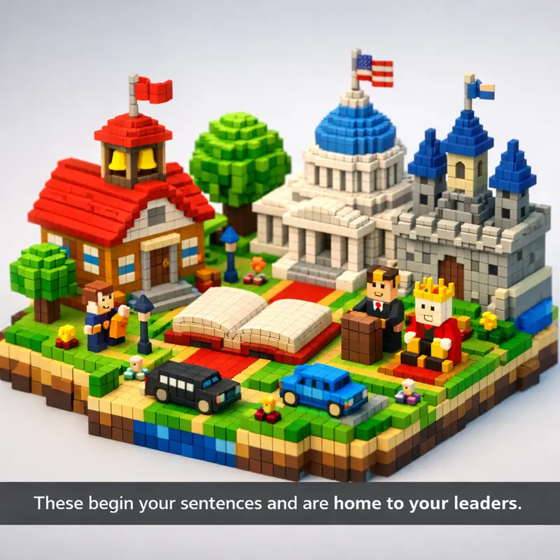 Illustration for riddle: These begin your sentences and are home to your leaders.