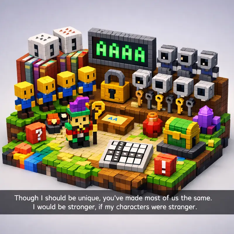 Illustration for riddle: Though I should be unique, you've made most of us the same. I would be stronger, if my characters we