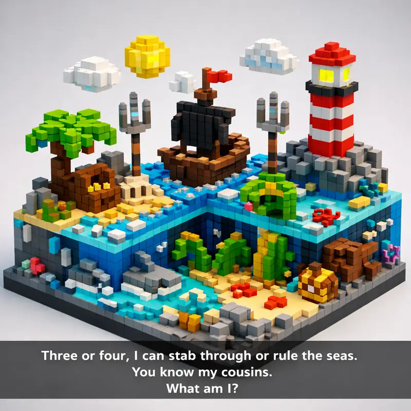 Three or four, I can stab through or rule the seas.
You know my cousins.
What am...