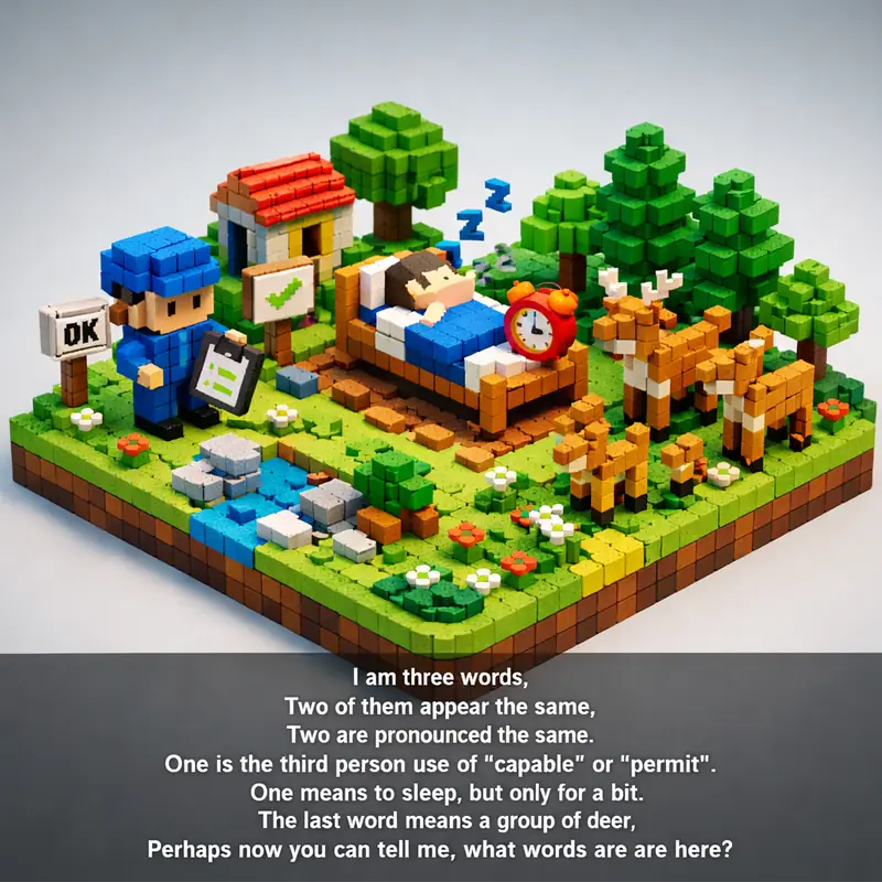 Illustration for riddle: I am three words,
Two of them appear the same,
Two are pronounced the same.
One is the third person