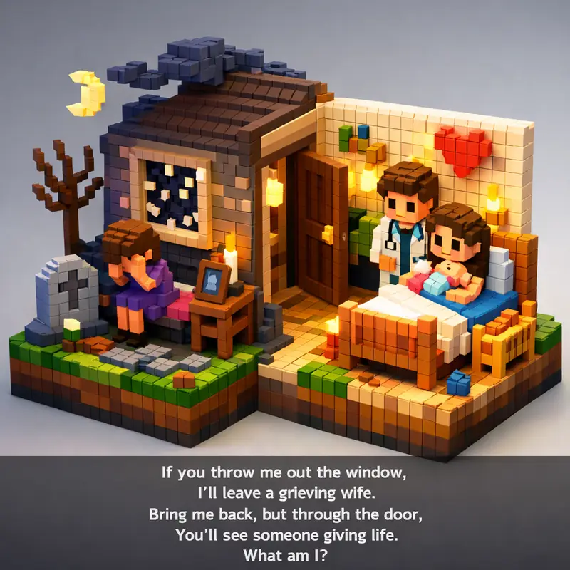 Illustration for riddle: If you throw me out the window,
I'll leave a grieving wife.
Bring me back, but through the door,
Yo