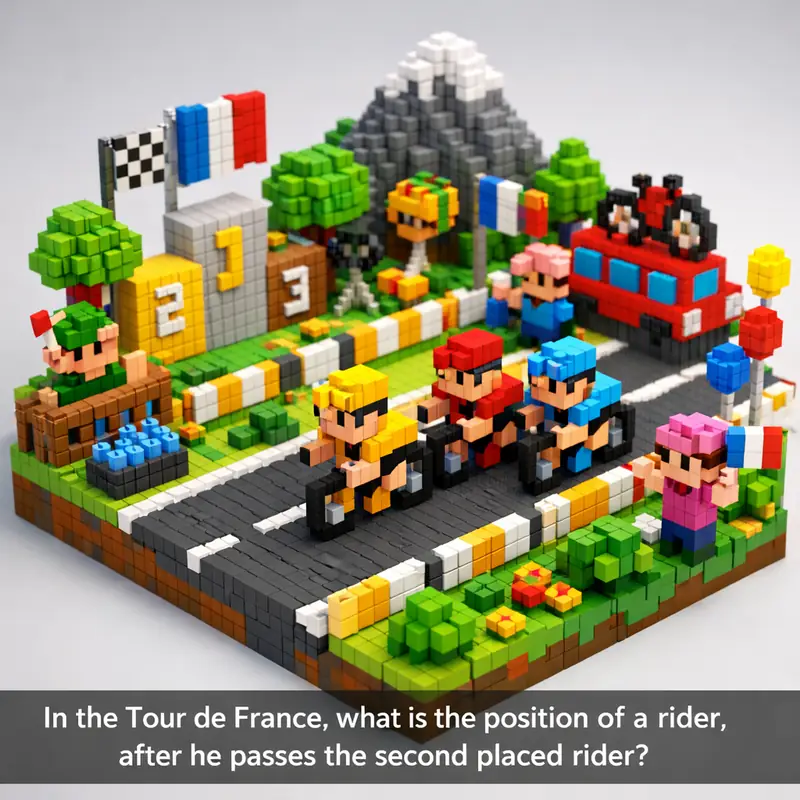 Illustration for riddle: In the Tour de France, what is the position of a rider, after he passes the second placed rider?
