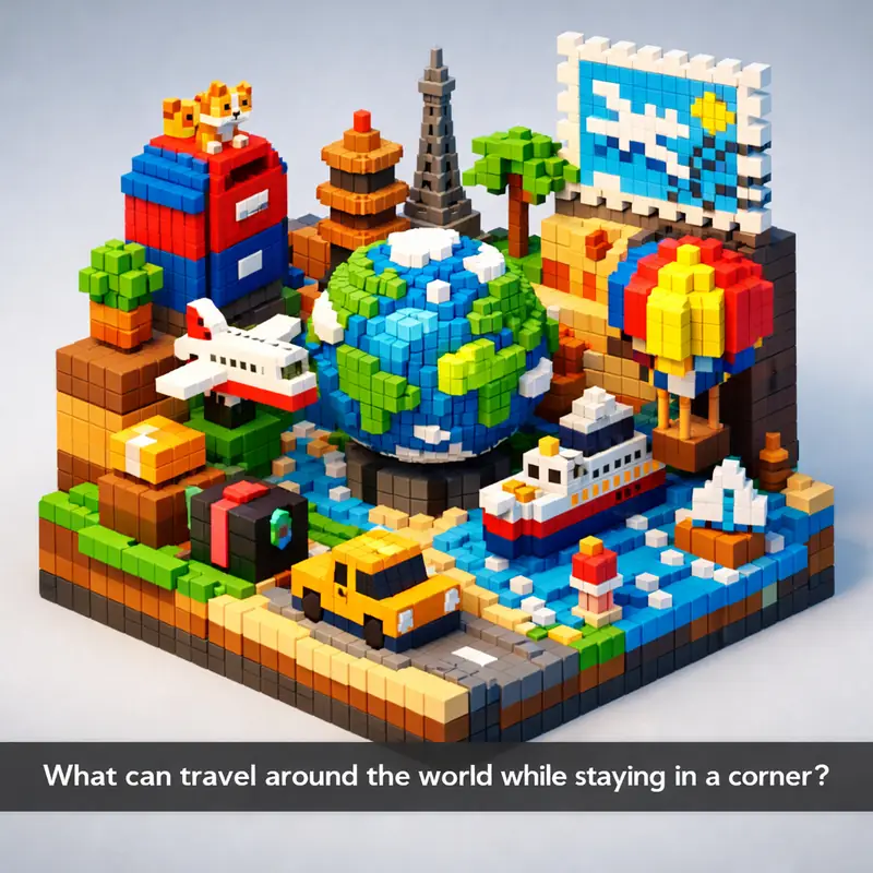 Illustration for riddle: What can travel around the world while staying in a corner?