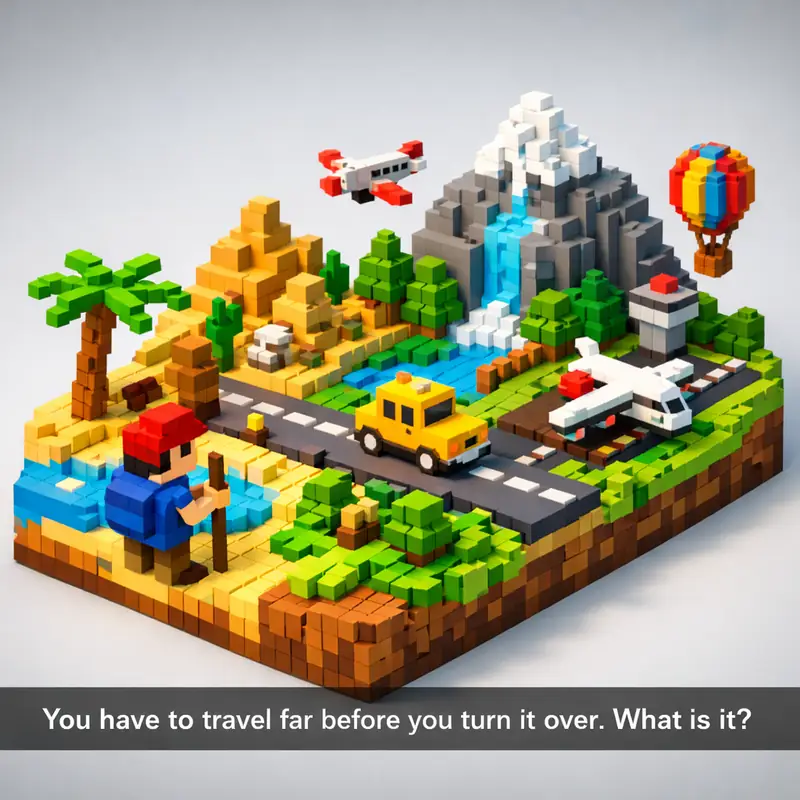 Illustration for riddle: You have to travel far before you turn it over. What is it?