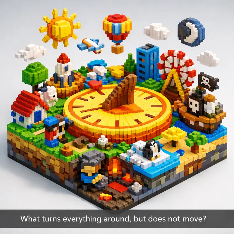 Illustration for riddle: What turns everything around, but does not move?