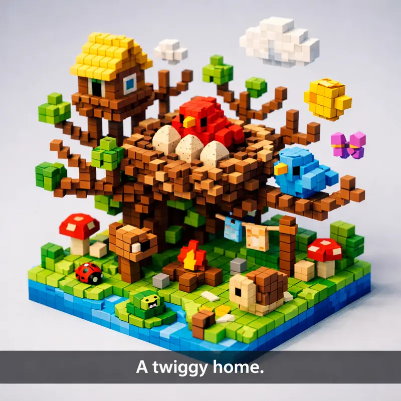 Illustration for riddle: A twiggy home.