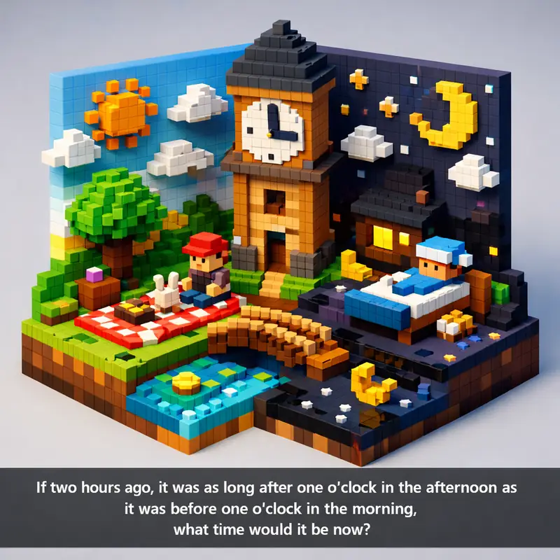 Illustration for riddle: If two hours ago, it was as long after one o'clock in the afternoon as it was before one o'clock in