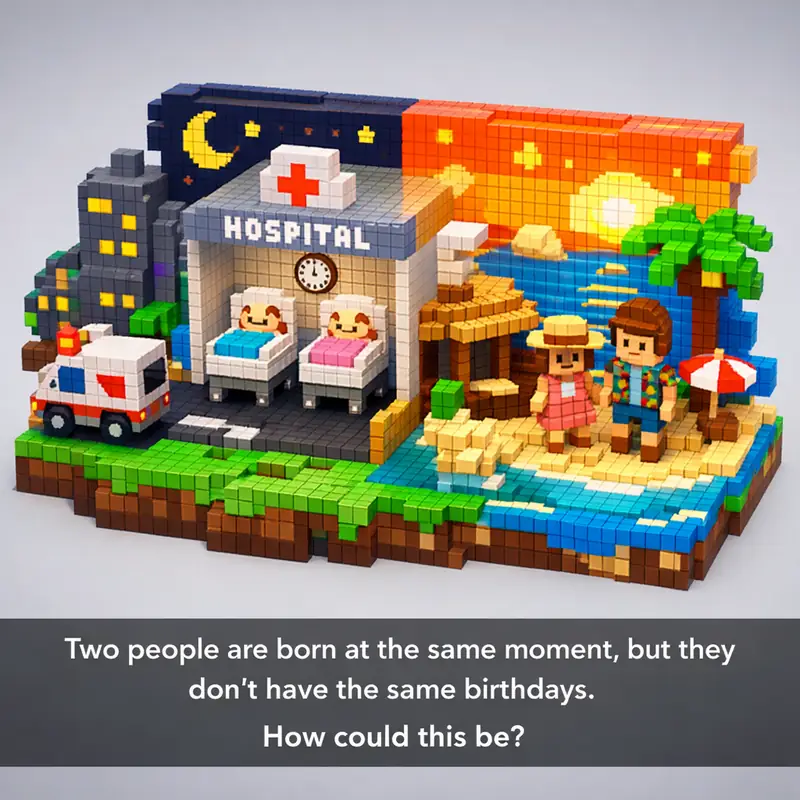 Two people are born at the same moment, but they don't have the same birthdays....