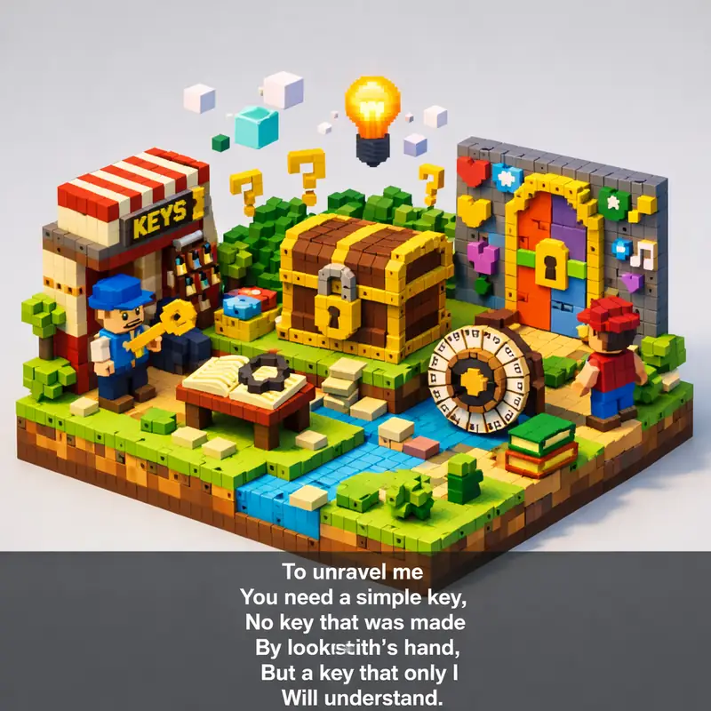 Illustration for riddle: To unravel me
You need a simple key,
No key that was made
By locksmith's hand,
But a key that only I