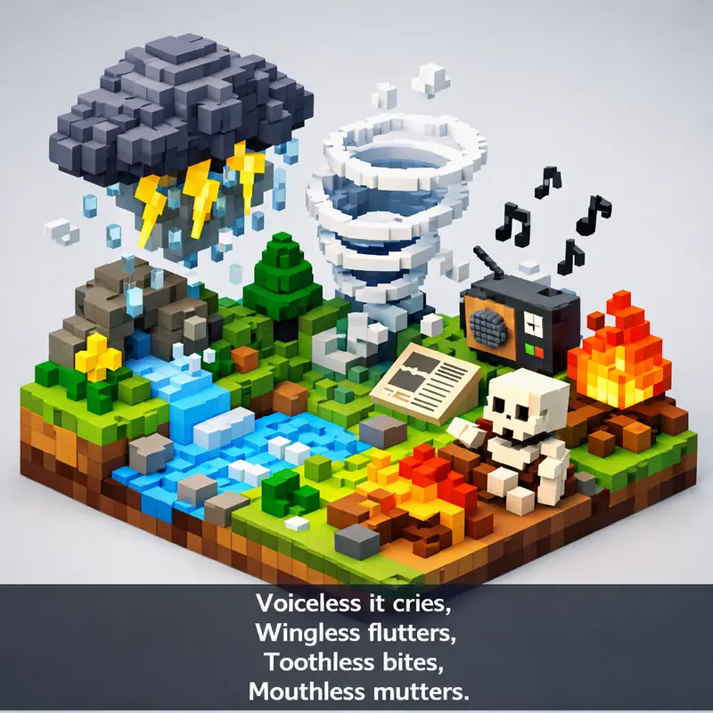 Illustration for riddle: Voiceless it cries,
Wingless flutters,
Toothless bites,
Mouthless mutters.