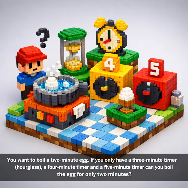 You want to boil a two-minute egg. If you only have a three-minute timer (hourgl...