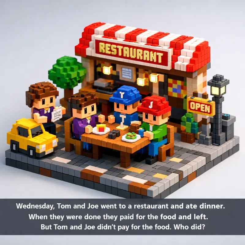 Wednesday, Tom and Joe went to a restaurant and ate dinner.
When they were done...