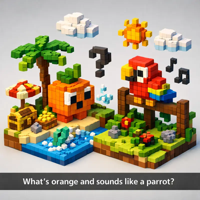 Illustration for riddle: What's orange and sounds like a parrot?