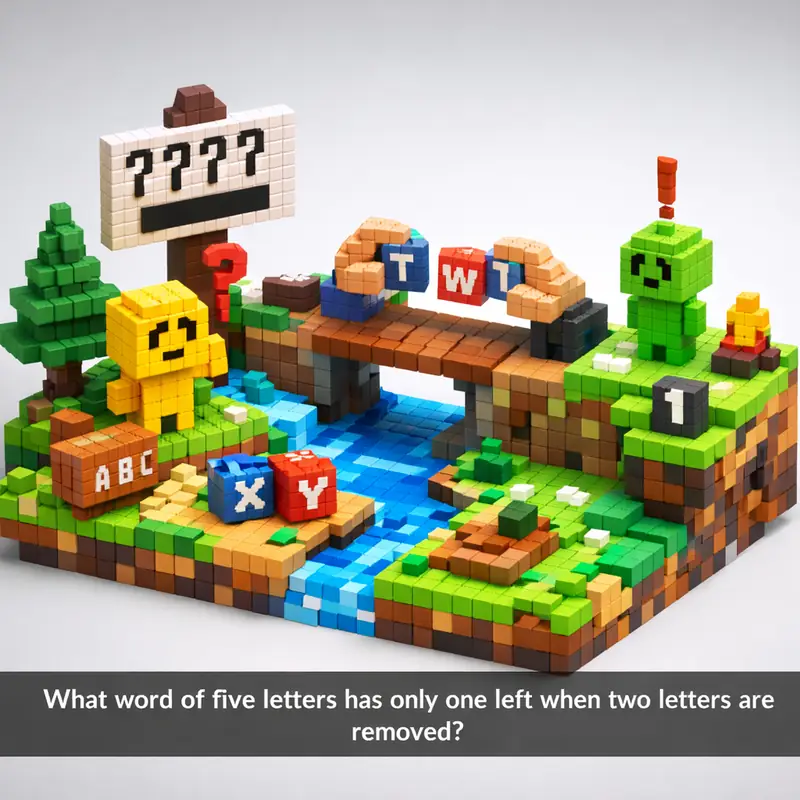 Illustration for riddle: What word of five letters has only one left when two letters are removed?