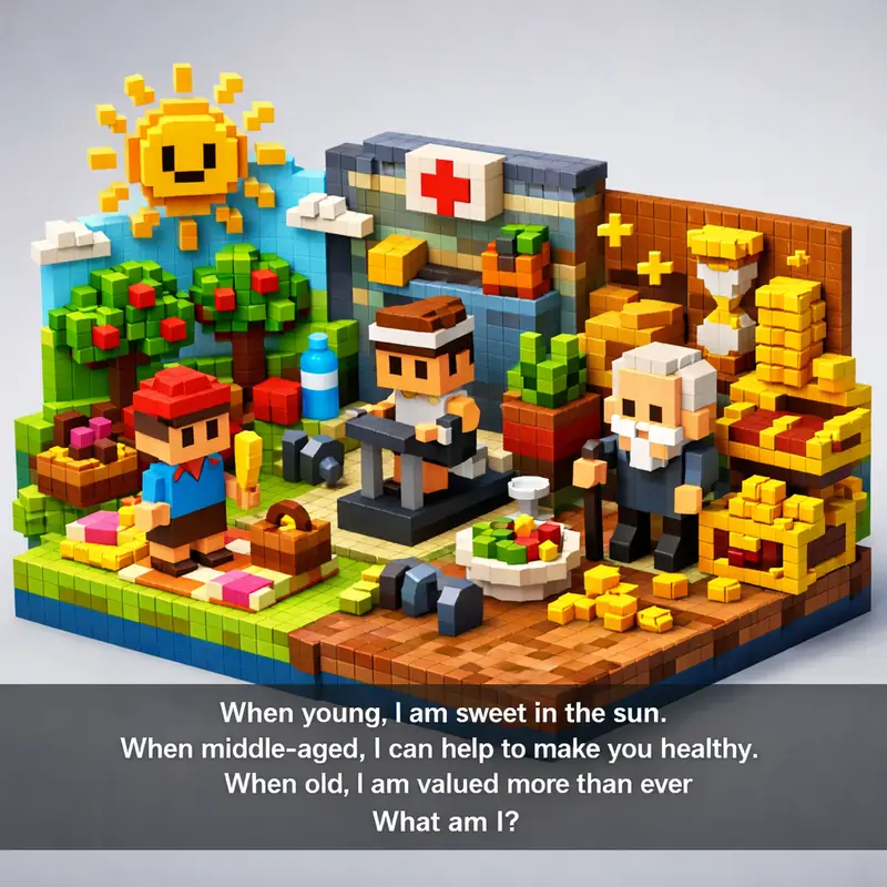 Illustration for riddle: When young, I am sweet in the sun.
When middle-aged, I can help to make you healthy.
When old, I am